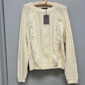 NWT Anthropologie Elsamanda Alpaca Wool Blend Fringed Knit Sweater Size Large